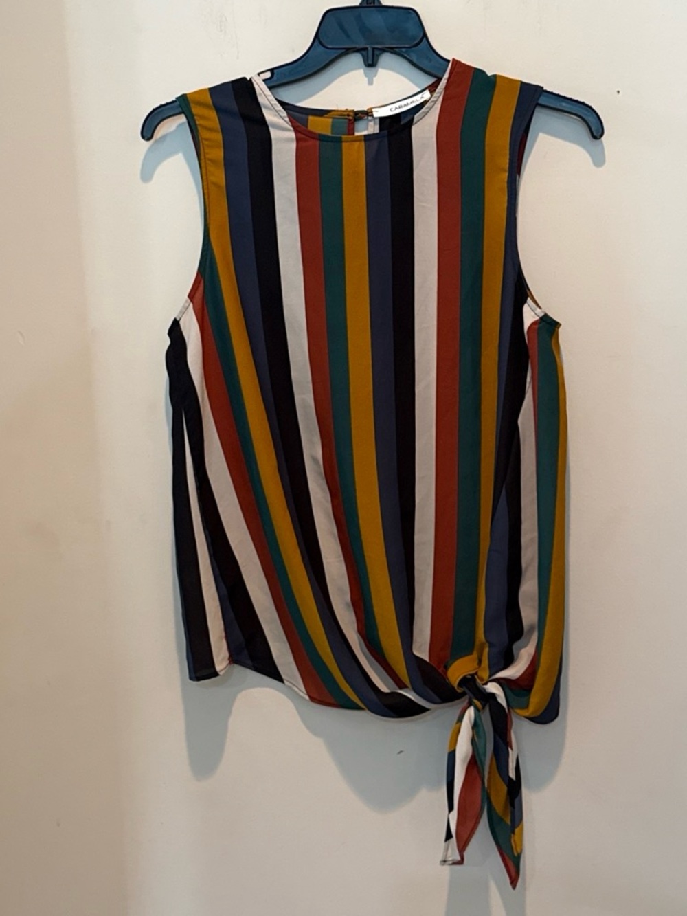 Striped Tie-Knot Sleeveless Tank — Multicolor
